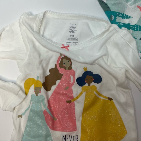 Carters Just One You Baby Girl 4 pc Princess Snug Fit Pink White Pajama Set NEW - Picture 12 of 15